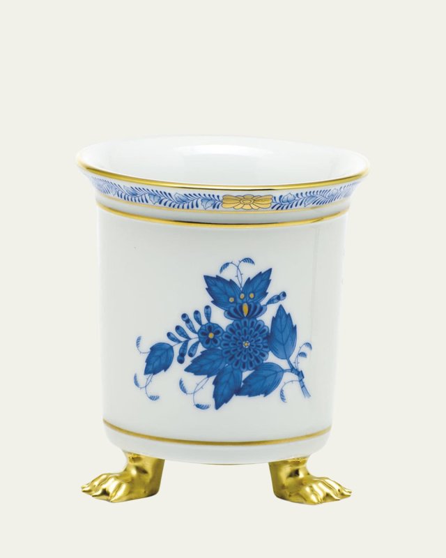 Chinese Bouquet Blue Mini Cache Pot with Feet